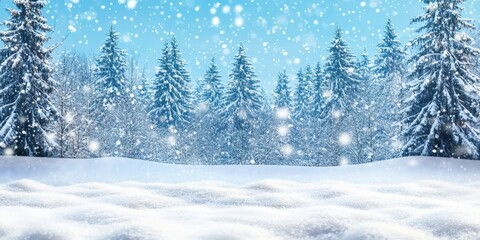 Fototapeta premium Breathtaking Scenic View of a Snow-Covered Winter Woodland Landscape with Tall Evergreen Trees