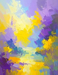 Abstract landscape painting with vibrant colors