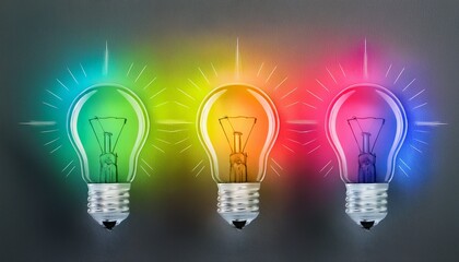 colorful glowing lightbulbs on gray background