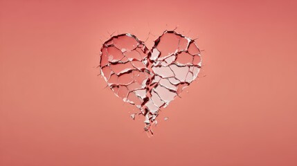 Broken heart on a coral background