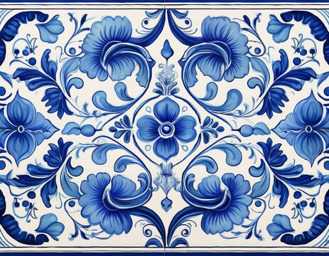 delft blue dutch seamless pattern floral blue seamless pattern vintage dutch tile decor ai generative