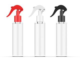 Clear plastic trigger spray bottle mockup with paper label, 3d illustration