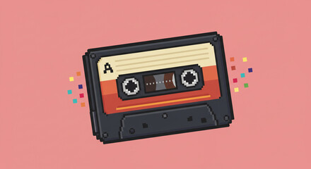 Fototapeta premium Retro cassette tape with colorful confetti isolated on white background