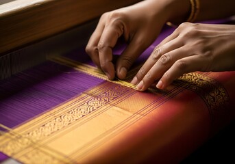 Weaving Indian Silk Saree by Hand