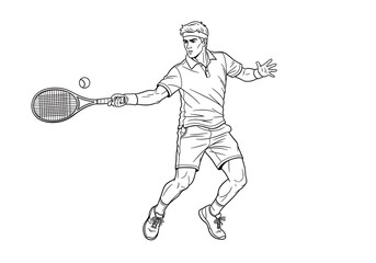 Dynamic tennis player in action ready to strike ball with a racket