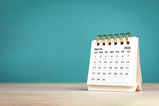 Calendar page March of the year 2026 on blue background. with copy space and business design. Concept of monthly planning, important schedules, meetings, and appointments.