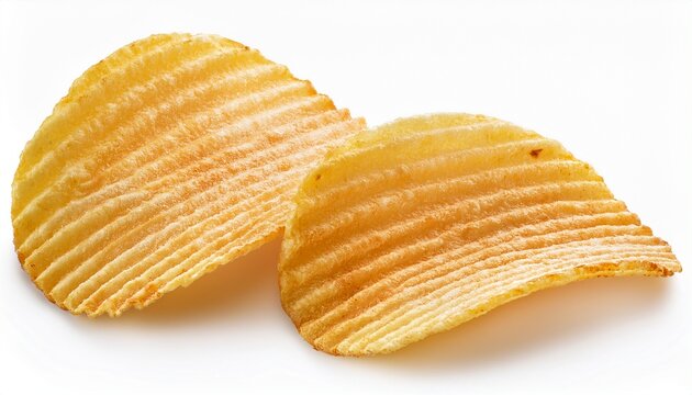 two ridged potato chips isolated on white background