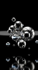 Silver Spheres Cluster Displaying Abstract Geometric Compositions