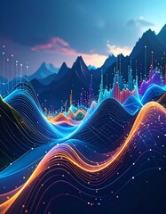 Abstract landscape with colorful data streams