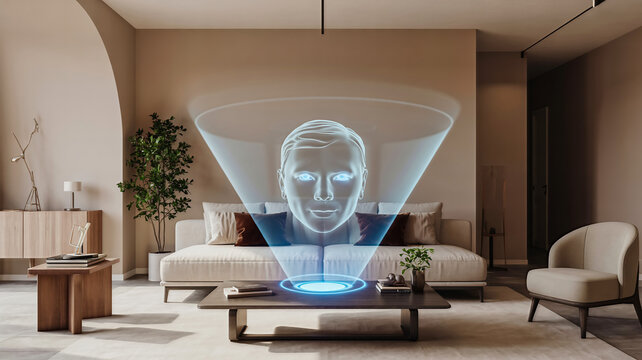 Futuristischer KI-Smart-Home-Assistent als Hologramm