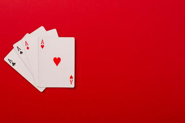 Playing cards on color background, top view. Casino card game