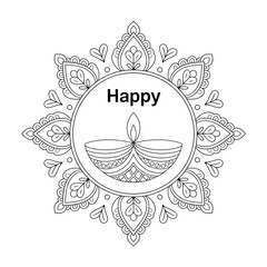 A mandala happy Diwali illustration vector style coloring page