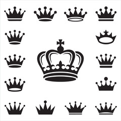 Crown icons vector set with royal and vintage designs