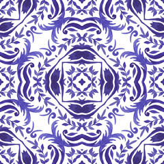 Abstract seamless ornamental watercolor paint pattern ceramic tile design