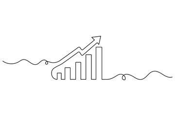 Business growth bar chart continuous one line drawing and outline vector illustration of minimalist.