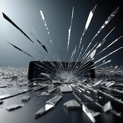 Broken Phone, Shattered Screen, Tech Damage ,abstract 3d render