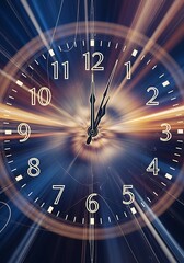 Fototapeta premium Abstract clock with blurred light trails symbolizing passing time