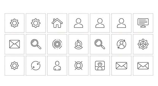 Minimalist Line Art Icons for Web and App Interfaces.