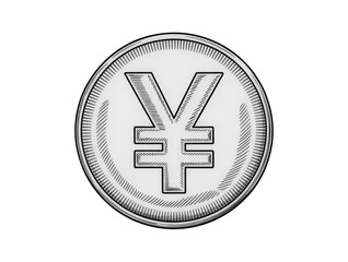 Obraz premium Monochrome illustration of a silver coin with a Yen symbol icon isolated on white transparent background png jpg business people clipping path cutout 2025 2026 4k full hd poster banner label download