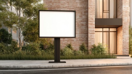 Fototapeta premium Blank Outdoor Advertising Billboard in Urban Setting with Greenery