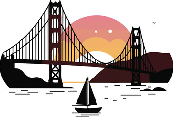 Golden Gate Silhouette Serenity A San Francisco Landmark at Sunset with Sailboat View