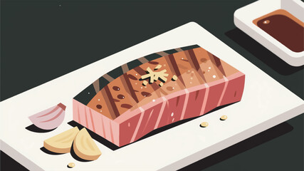 illustration of a freshly cooked piece of grilled katsuo vector design template