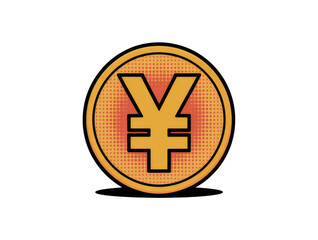 Obraz premium Yellow Yen Symbol Coin Icon with Orange Dot Pattern on icon isolated on white transparent background png jpg business people clipping path cutout 2025 2026 4k full hd poster banner label download