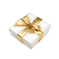 Obraz premium White gift box with gold ribbon and bow