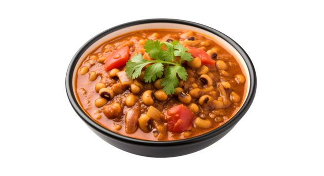 Hearty black-eyed pea stew bursting with fresh tomatoes and garnished with vibrant cilantro.