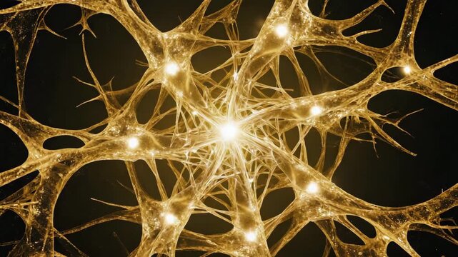 Neurons infinite fractal patterns, zooming deeper network always looping back, Neuron branches grow outward complex fractal trees, glowing electric camera zooms neuron brain fractal pattern inside