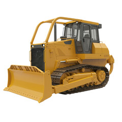 Obraz premium Yellow Bulldozer Construction Vehicle Isolated on White Background