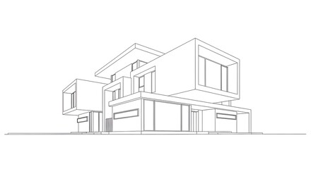 Architectural sketch of a modern house with cubic forms.