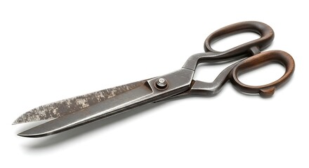 Antique Rusty Metal Scissors Isolated on White Background.