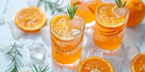 Vibrant orange cocktail close up  ice cubes, citrus slices, and refreshing summer vibes