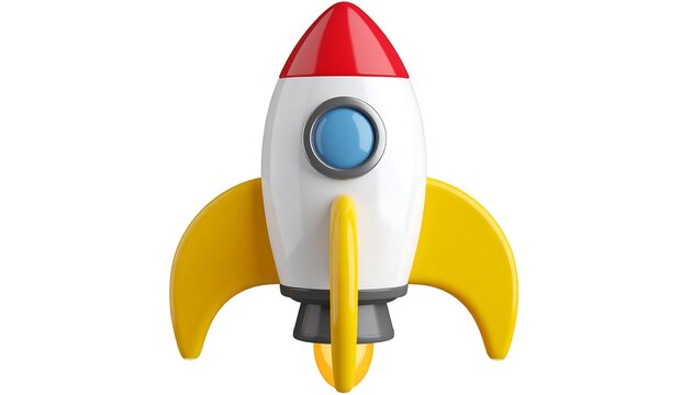 Cartoon rocket icon on white background