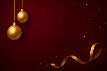 Elegant christmas background featuring golden ornaments and a ribbon against a deep red backdrop, creating a luxurious and festive atmosphere, christmas