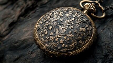 Ornate Pocket Watch on Wood