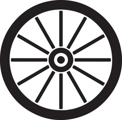 Fototapeta premium Simple Black and White Illustration of a Classic Cart Wheel with Spokes