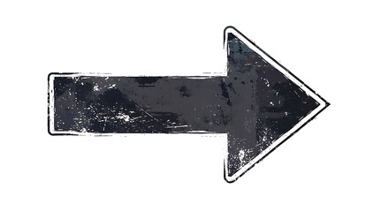 Distressed Black Arrow Pointing Right on White Background.