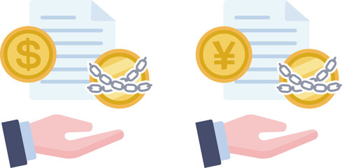 日本円とドルの現金担保のイラスト