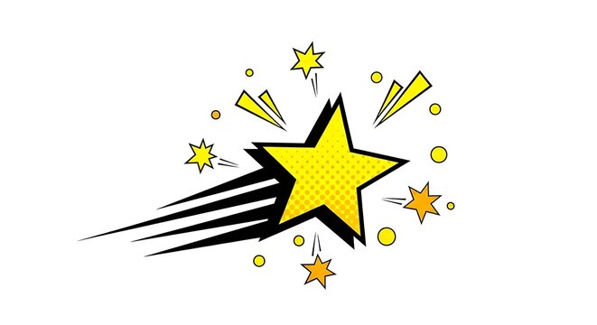 Pop Art Comic Style Shooting Star Illustration with Halftone Dots and Speed Lines.