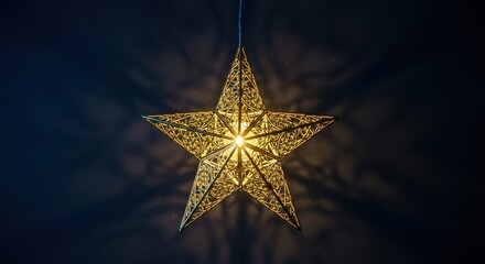 Fototapeta premium Glowing Intricate Star Ornament Illuminated Against Dark Night Sky Background