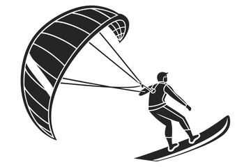 Kite surfer riding a board with a large kite