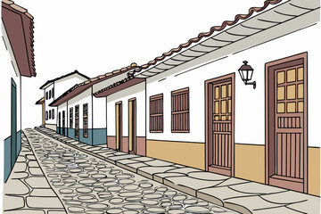 Charming cobblestone street lined with traditional buildings