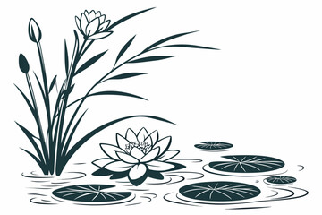 Serene water lilies and reeds in a pond
