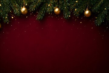 Festive christmas background with golden baubles and fir branches creating a warm and inviting holiday atmosphere, christmas
