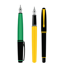 Collection of elegant fountain pens with distinct nib styles ready for writing