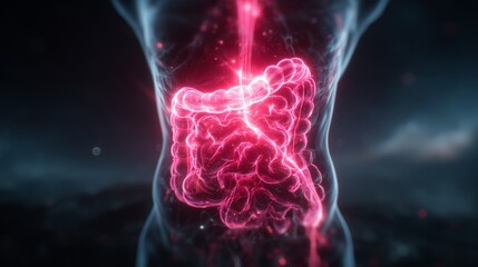 Futuristic Digestive System with Glowing Intestines – Futuristic  of Human Intestines with Neon