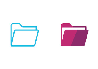 Fototapeta premium Two distinct digital folder icons, one blue outline and one magenta filled, symbolizing data organization.