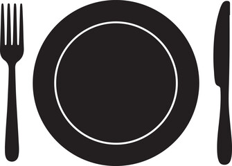 Dinner Place Setting Silhouette with Plate Fork and Knife on Transparent Backdrop